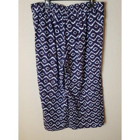 Loft Size L Linen Blend Wide Leg cropped Pants Batik Print Summer Boho Nautical - Picture 2 of 6